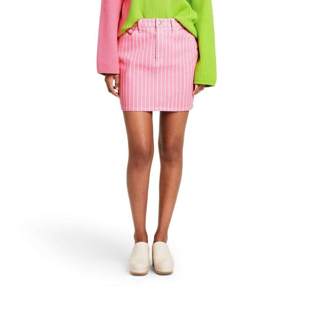 Women's Pinstripe High-Rise Mini Jean Skirt Victor Glemaud x Target Pink Size 12